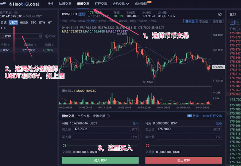如何用人民币购买BSV 火币网购买BSV操作步骤教程
